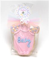 Onesie Pink with Blue Writing - Baby Cookie Party Favor